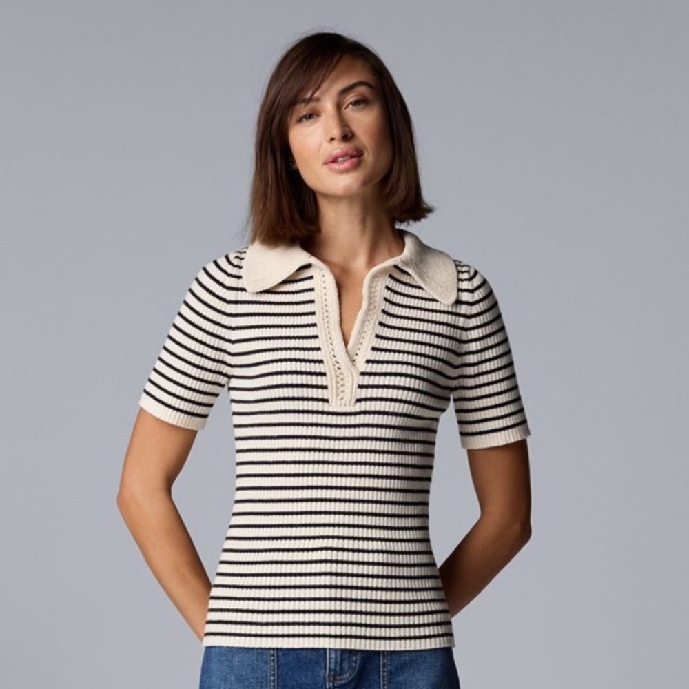 Simply Vera VeraWang Striped Black and Cream Sweater Top